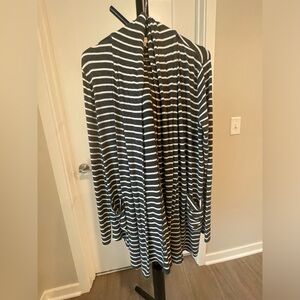 LOFT Striped Pocket Open Front Linen Blend Cardigan